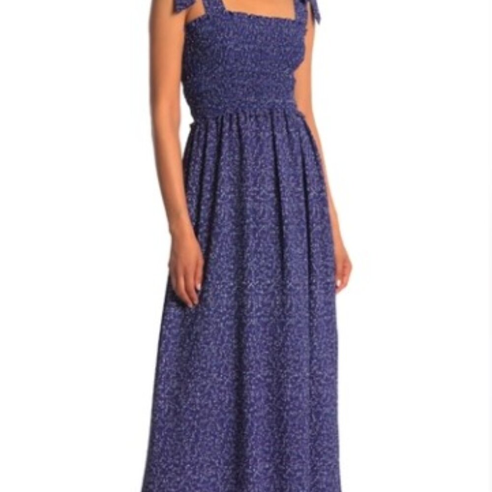 Max Studio Blue Smocked Maxi Sundress